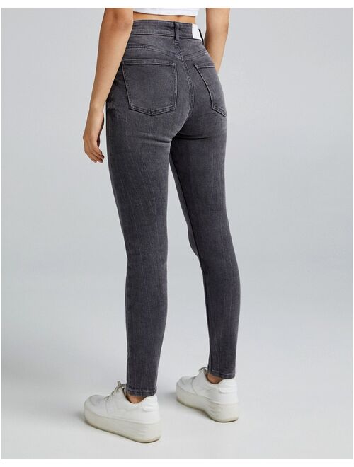 Bershka high waist skinny jeans in gray