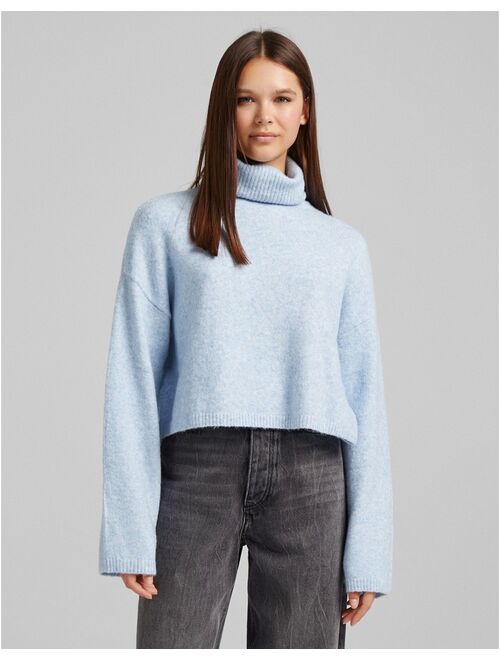 Bershka roll neck cropped sweater in blue