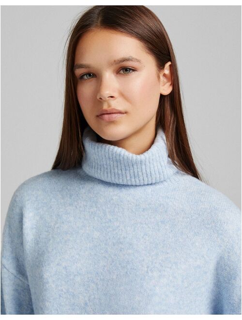 Bershka roll neck cropped sweater in blue