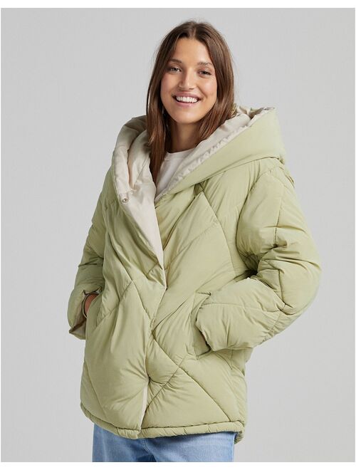 Bershka padded quilted jacket in khaki