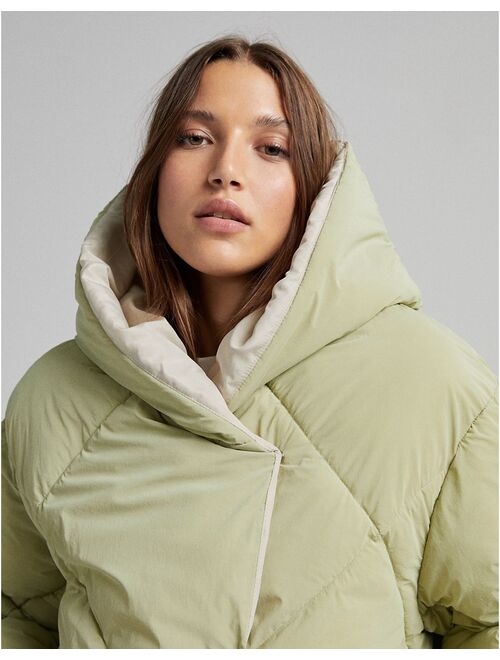 Bershka padded quilted jacket in khaki