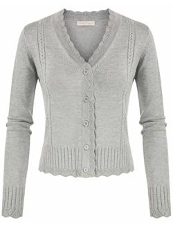 Women's Vintage Long Sleeve Button Down V Neck Classic Sweater Knit Cardigan