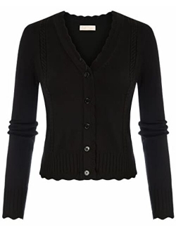 Women's Vintage Long Sleeve Button Down V Neck Classic Sweater Knit Cardigan