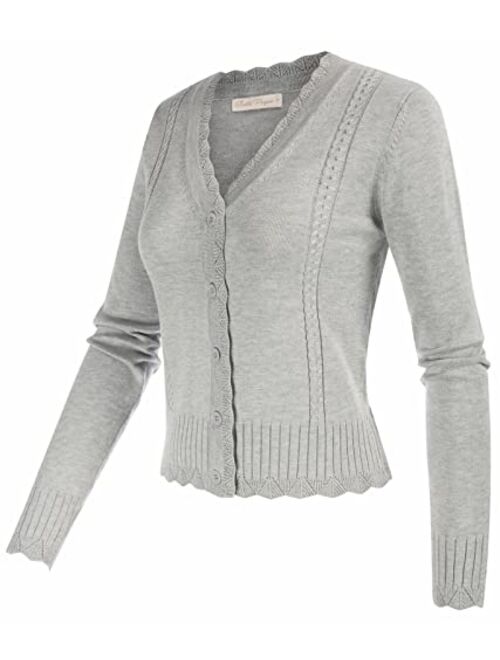 Belle Poque Women's Vintage Long Sleeve Button Down V Neck Classic Sweater Knit Cardigan