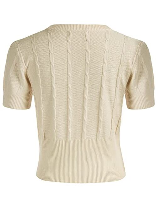 Belle Poque Women Short Sleeve Summer Cardigan Crew Neck Cable Knit Cardigan for Dresses