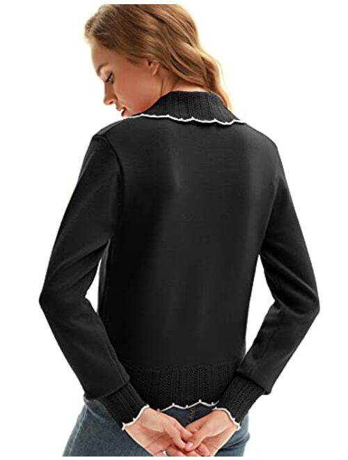 Belle Poque Women Vintage Cropped Cardigan Hollowed-Out Lapel Collar Cardigan Sweater