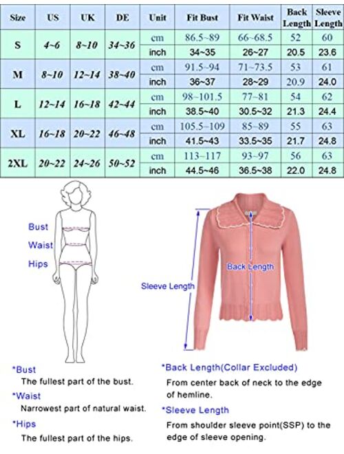 Belle Poque Women Vintage Cropped Cardigan Hollowed-Out Lapel Collar Cardigan Sweater