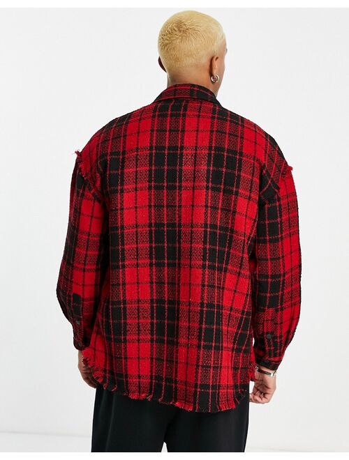 Bershka overshirt in red check