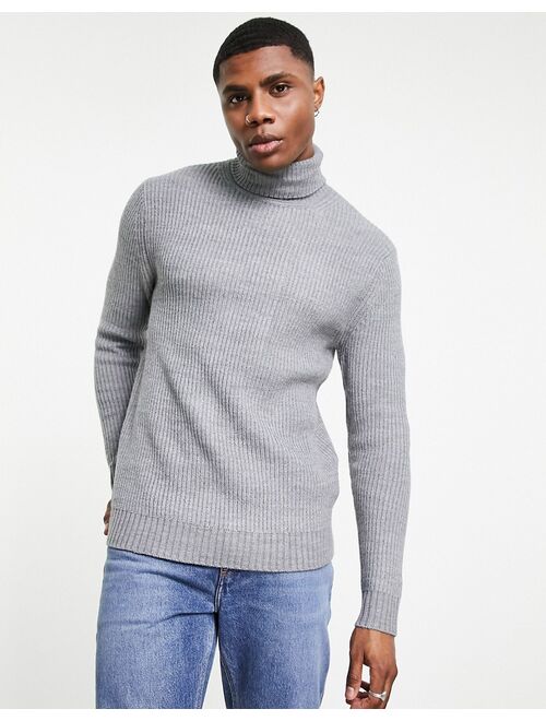 Bershka roll neck sweater in gray