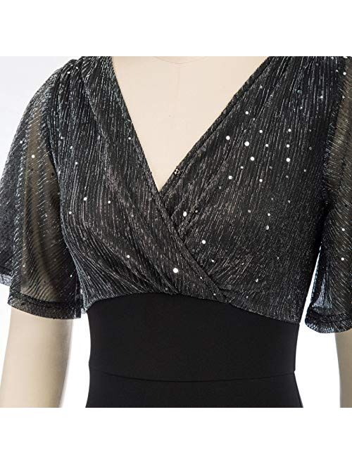 Belle Poque Women's Vintage Wrap V Neck Cocktail Dress Contrast Glitter Bodycon Dress for Party Club S-2XL