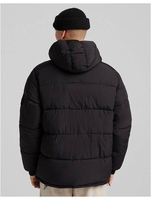 Bershka hooded puffer jacket in black