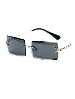 Vintage Rimless Gold Frame Black Tint Retro Rectangular Mens Sunglasses