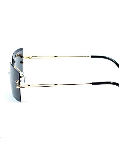 Vintage Rimless Gold Frame Black Tint Retro Rectangular Mens Sunglasses
