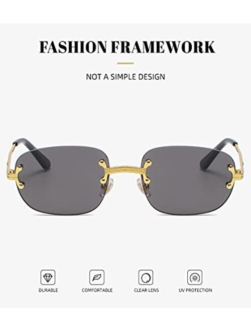 Rimless Sunglasses for Women Men - Rectangular Retro Frameless Sunglasses, Punk Streetwear Glasses, UV400 Protection Eyewear