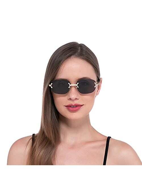 Rimless Sunglasses for Women Men - Rectangular Retro Frameless Sunglasses, Punk Streetwear Glasses, UV400 Protection Eyewear