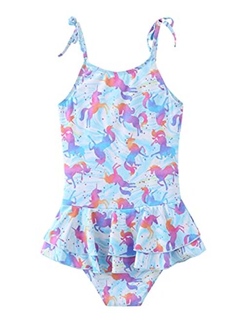 Girls One Piece Swimsuits Mermaid Bathing Suit for Kids Hawaiian Swimwear with Skirt Swim Dress 3-16 Years