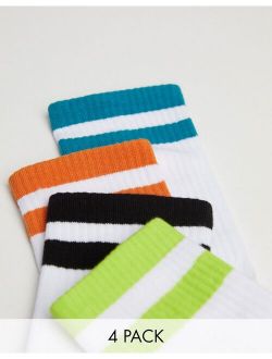4 pack socks with sports stripe in white/multi