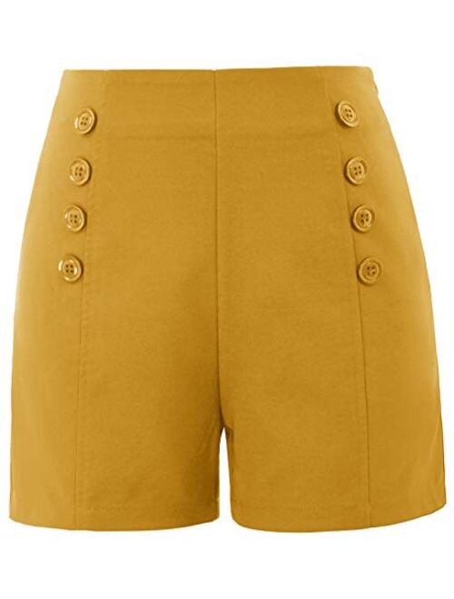 Belle Poque Women High Waist Stretch Shorts Vintage Button Sailor Shorts BP849