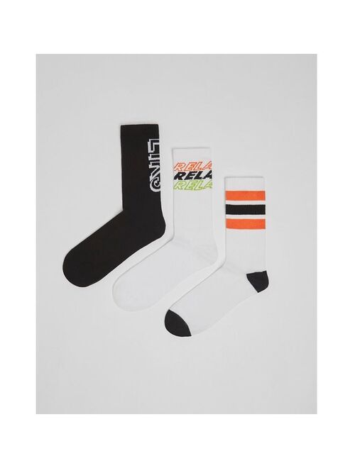 Bershka 3-pack socks with stripe and relax print in black