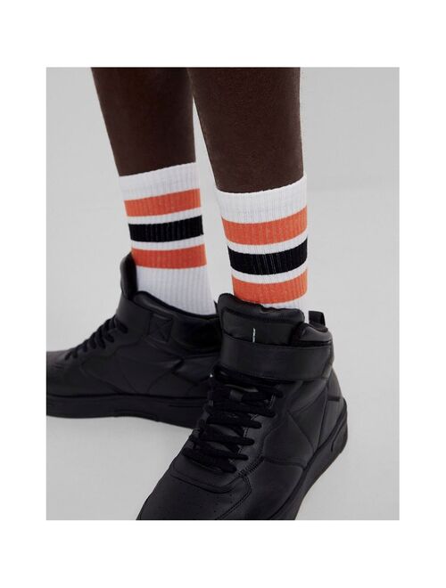 Bershka 3-pack socks with stripe and relax print in black