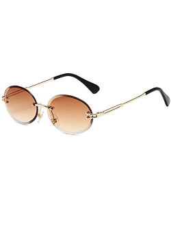 LASPOR Retro Oval Sunglasses for Women Men Fashion Vintage Gold Metal Frameless Rimless Glasses Tinted Lens UV400 Protection