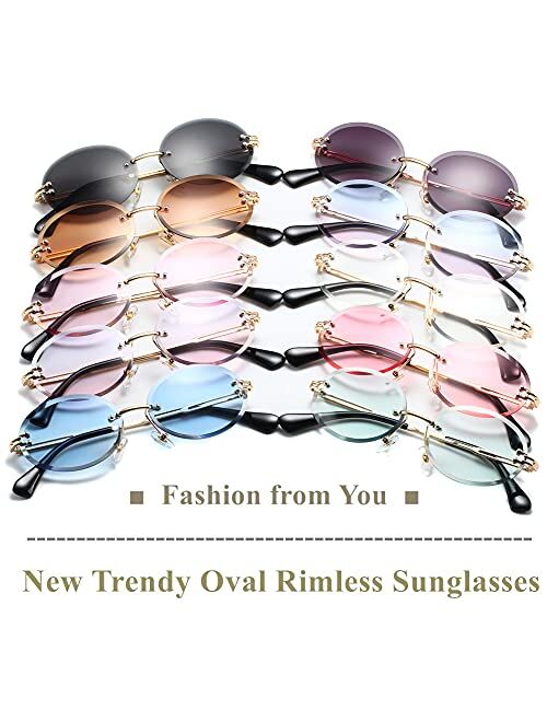 LASPOR Retro Oval Sunglasses for Women Men Fashion Vintage Gold Metal Frameless Rimless Glasses Tinted Lens UV400 Protection