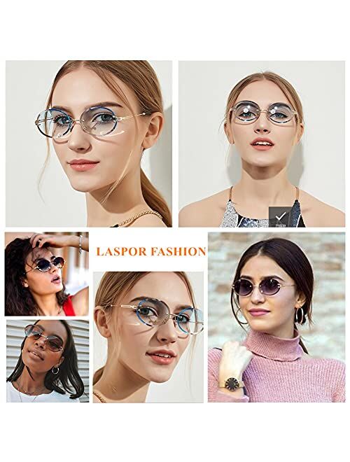 LASPOR Retro Oval Sunglasses for Women Men Fashion Vintage Gold Metal Frameless Rimless Glasses Tinted Lens UV400 Protection