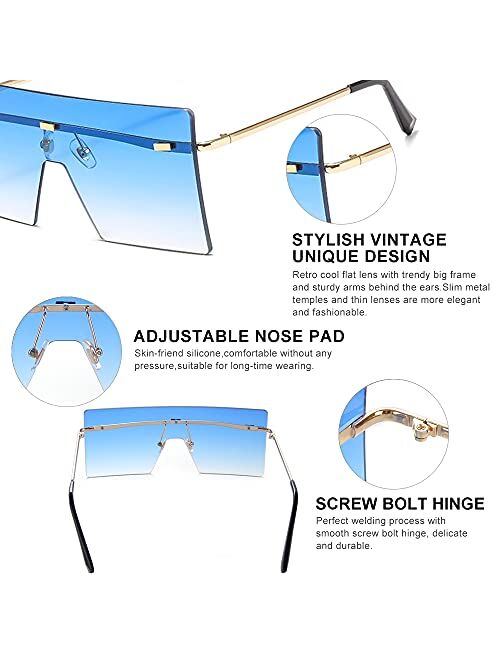 OuShiun Square Oversized Rimless Sunglasses Retro Fashion Flat Top Big Shades For Women Men UV protection