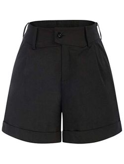 Women Summer Linen Shorts Elastic High Waisted Shorts with Pockets
