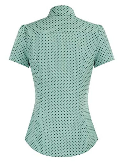 Belle Poque Women's Polka Dots Shirt Tops 1950s Retro Short Sleeve Blouse Tops