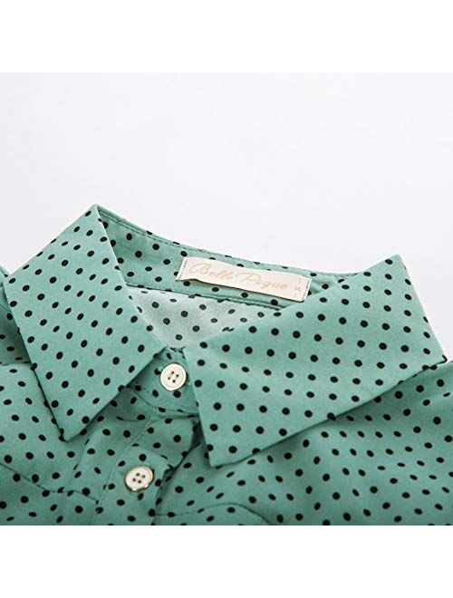 Belle Poque Women's Polka Dots Shirt Tops 1950s Retro Short Sleeve Blouse Tops