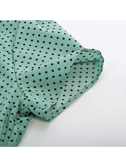 Belle Poque Women's Polka Dots Shirt Tops 1950s Retro Short Sleeve Blouse Tops