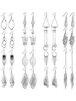 Dangle Earrings for Women Girls, Funtopia 16 Pairs Statement Earrings Butterfly Moon Earring Sets Boho Fashion Jewelry Gift for Birthday Party Wedding, Sliver Color