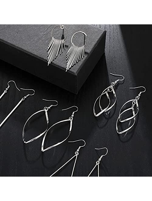 Dangle Earrings for Women Girls, Funtopia 16 Pairs Statement Earrings Butterfly Moon Earring Sets Boho Fashion Jewelry Gift for Birthday Party Wedding, Sliver Color