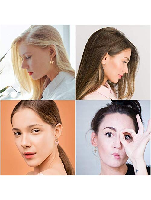 Small Hoop Earrings, Funtopia 20 Pairs Butterfly Star Earrings Set, Cute Mini Huggie Hoop Earrings with Charms Statement Earrings for Women Girls Teens