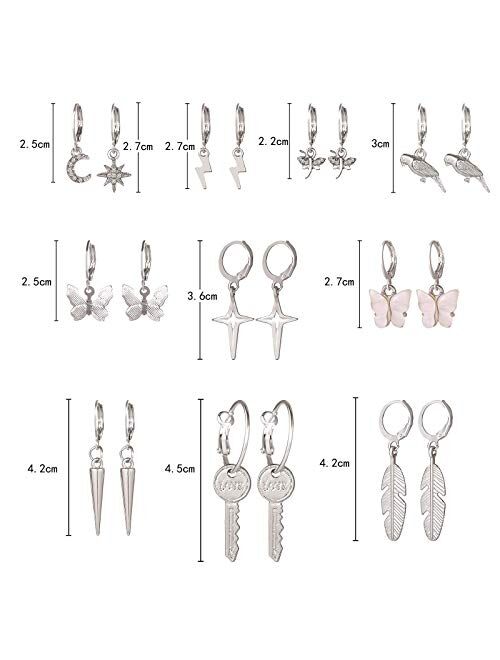 Small Hoop Earrings, Funtopia 20 Pairs Butterfly Star Earrings Set, Cute Mini Huggie Hoop Earrings with Charms Statement Earrings for Women Girls Teens