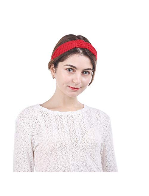 Knotted Headbands for Women Girls, Funtopia 9 Pcs Wide Plain Turban Headband Fashion Cross Knot Hair Bands with Solid Colors