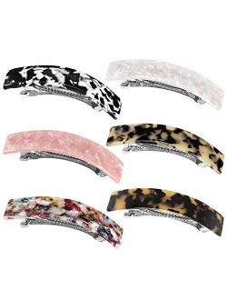 Hair Barrettes for Women Ladies, Funtopia 6 Pack Elegant French Design Barrettes Tortoise Shell Automatic Hair Clip for Medium and Thick Hair, Fashion Acrylic Ponytail Ho
