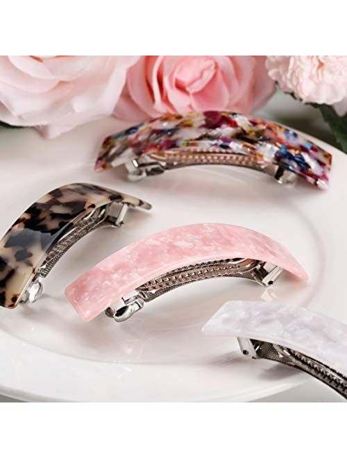 Hair Barrettes for Women Ladies, Funtopia 6 Pack Elegant French Design Barrettes Tortoise Shell Automatic Hair Clip for Medium and Thick Hair, Fashion Acrylic Ponytail Ho