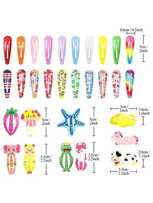Hair Clips for Girls, Funtopia 100 Pcs Cute Snap Hair Clips Barrettes for Women Teens Girls Kids, Colorful No Slips Metal Fruit Animal Hair Clips for Birthday Party Chris