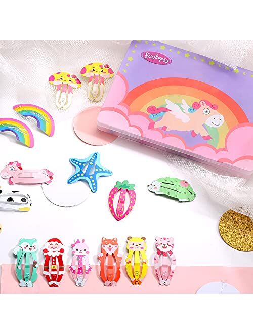 Hair Clips for Girls, Funtopia 100 Pcs Cute Snap Hair Clips Barrettes for Women Teens Girls Kids, Colorful No Slips Metal Fruit Animal Hair Clips for Birthday Party Chris