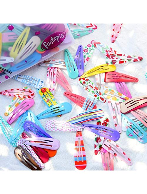 Clips for Hair, Funtopia 120 Pcs 2 Inch Metal Barrettes Snap Hair Clips for Girls Kids Teens Women, Cute Candy Color Hair Pins for Birthday Party Gift, 40 Assorted Colors