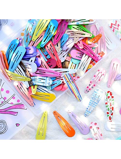 Clips for Hair, Funtopia 120 Pcs 2 Inch Metal Barrettes Snap Hair Clips for Girls Kids Teens Women, Cute Candy Color Hair Pins for Birthday Party Gift, 40 Assorted Colors