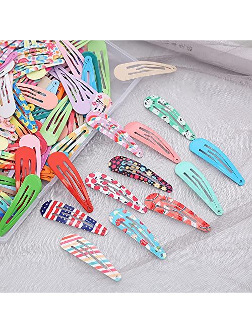 Hair Clips for Girls, Funtopia 120 Pcs 2 Inch Snap Hair Clips Barrettes No Slip Metal Hair Pins, Colorful Animal Fruit Rainbow Clips for Baby Kids Girls Women, 40 Assorte