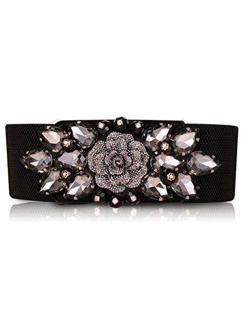 Buy SanJL Women's Elastic Stretch Waist Belt for Dress Crystal ...