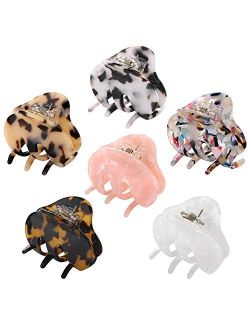 Hair Claw Clips for Women Girls, Funtopia 6 Pack 2.2 Inch Tortoise Barrettes Acrylic Hair Jaw Clips Clamp Celluloid Leopard Print Hair Clips for Thin Hair (Medium Size, A