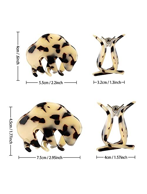 Claw Clips for Women Girls, Funtopia 4 Pack Tortoise Claw Hair Clips Celluloid Leopard Print Clips, 2 Pcs 2.2 Inch Small Clips and 2 Pcs 3 Inch Medium Hair Jaw Clips