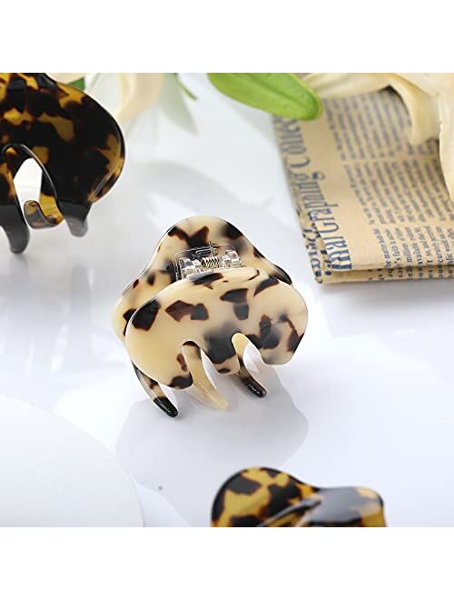 Claw Clips for Women Girls, Funtopia 4 Pack Tortoise Claw Hair Clips Celluloid Leopard Print Clips, 2 Pcs 2.2 Inch Small Clips and 2 Pcs 3 Inch Medium Hair Jaw Clips