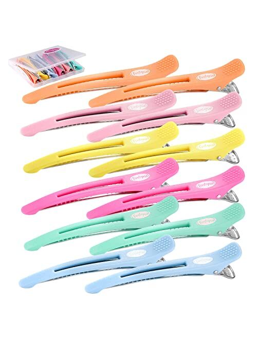 Hair Clips for Styling Sectioning, Funtopia 12 Pack Non Slip Long Alligator Hair Clips with Silicone Band, Professional Salon Hair Clips for Women Girls, Colorful Hair Cu