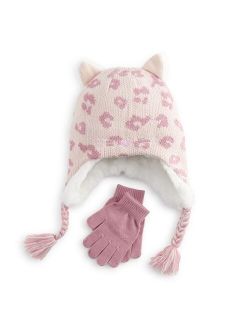 Girls Elli by Capelli Cheetah Earflap Hat & Magic Gloves Set